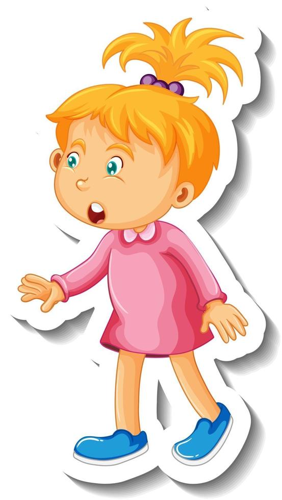 Sticker template with a little girl cartoon character isolated vector