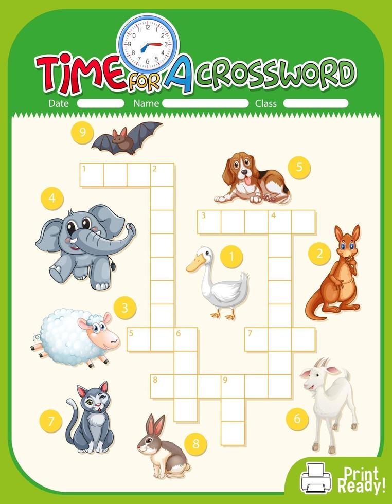 Plantilla de juego de crucigrama sobre animales vector