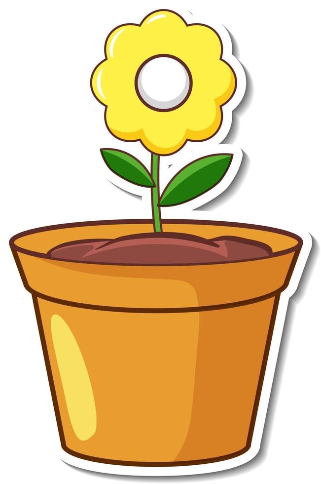 Sticker design with a yellow flower in a pot isolated vector