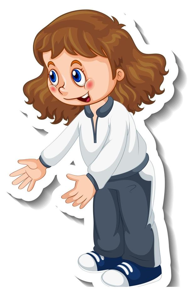 Sticker template with a girl cartoon character isolated vector