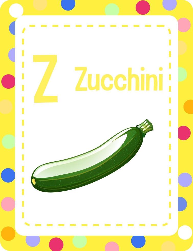 Alphabet flashcard with letter Z for Zucchini vector