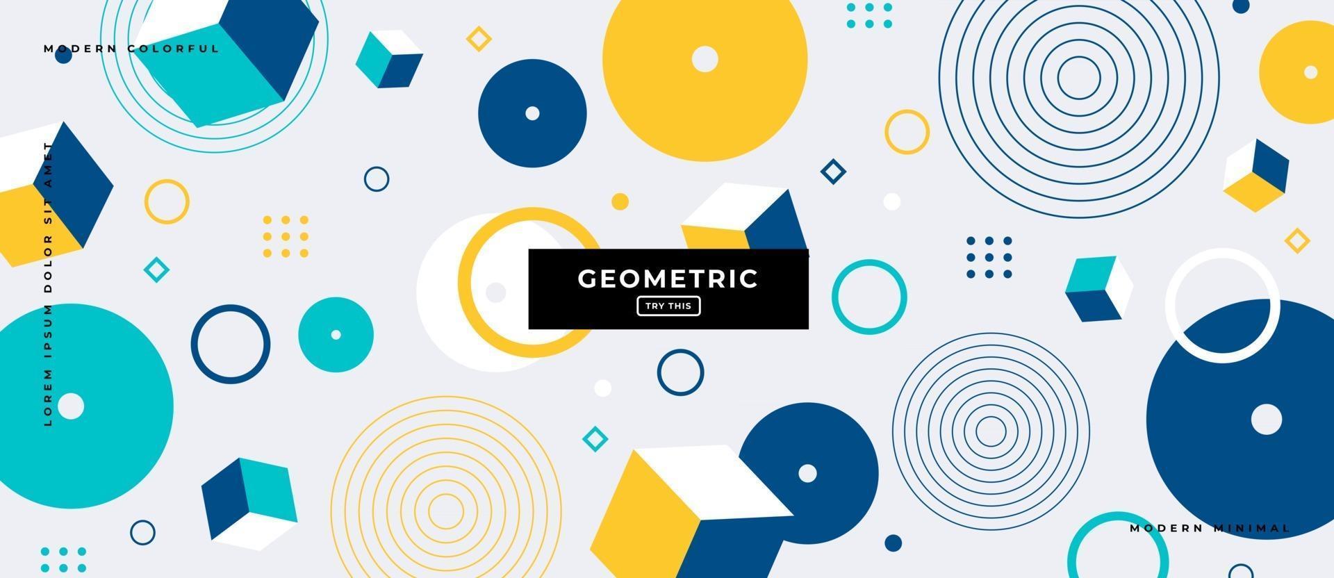 Memphis Style Geometric Cube and Circle Shapes Background. vector