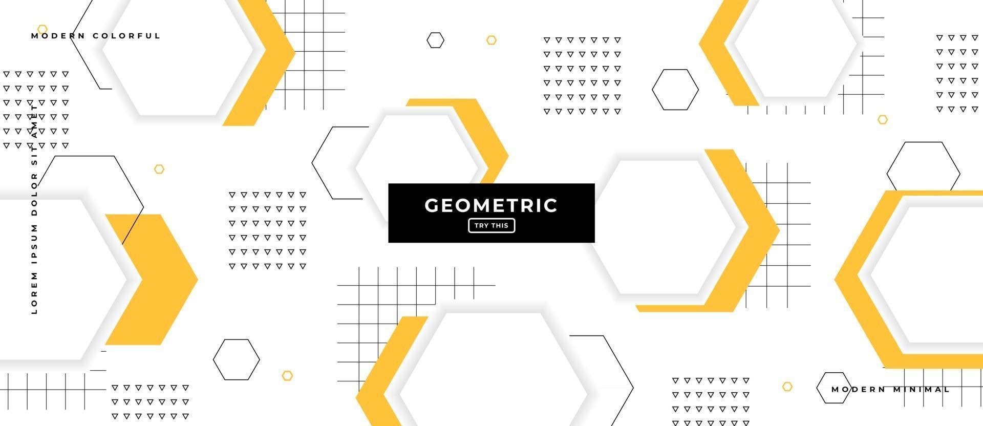 Hexagonal Memphis Style Geometric Shapes in White Background. vector