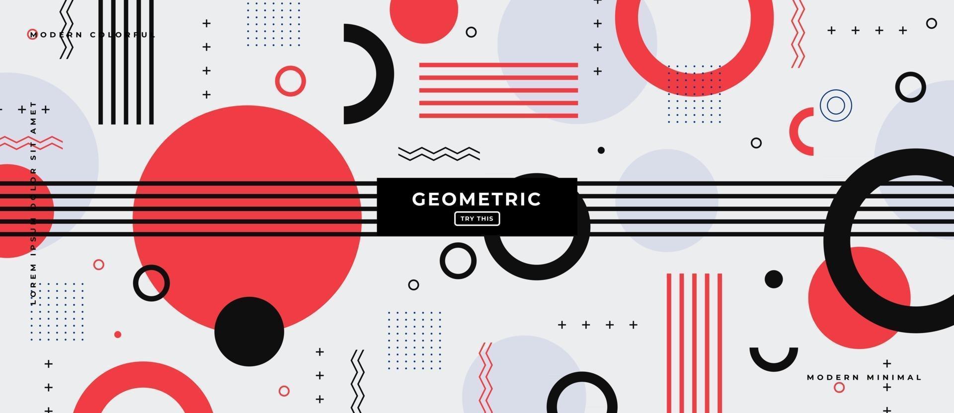 Flat Geometric Circles and Lines Memphis Style Background. vector