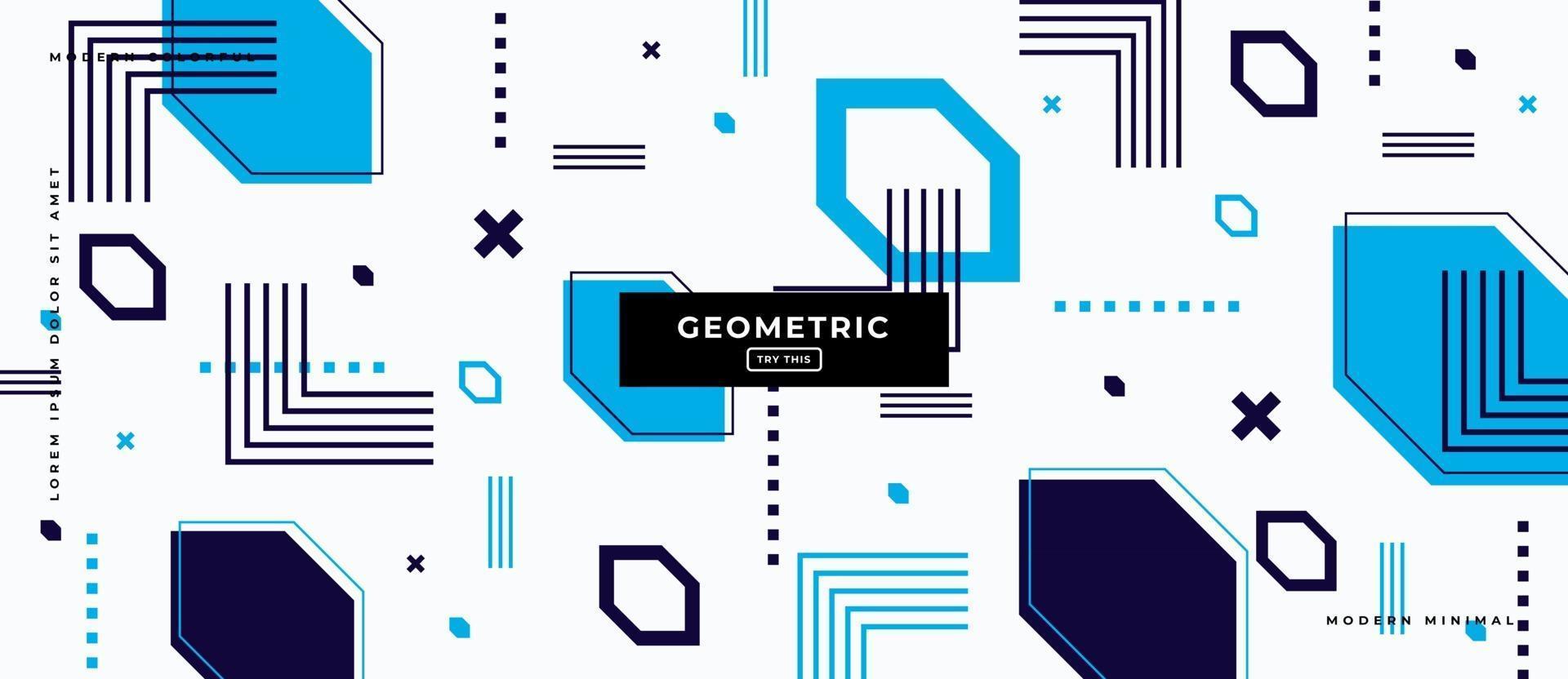 Blue Memphis Style Geometric Shapes in White Background. vector