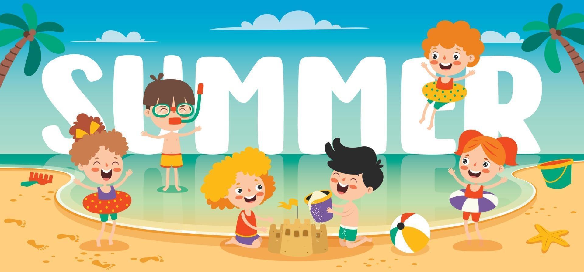 Flat Summer Banner With Cartoon Character vector