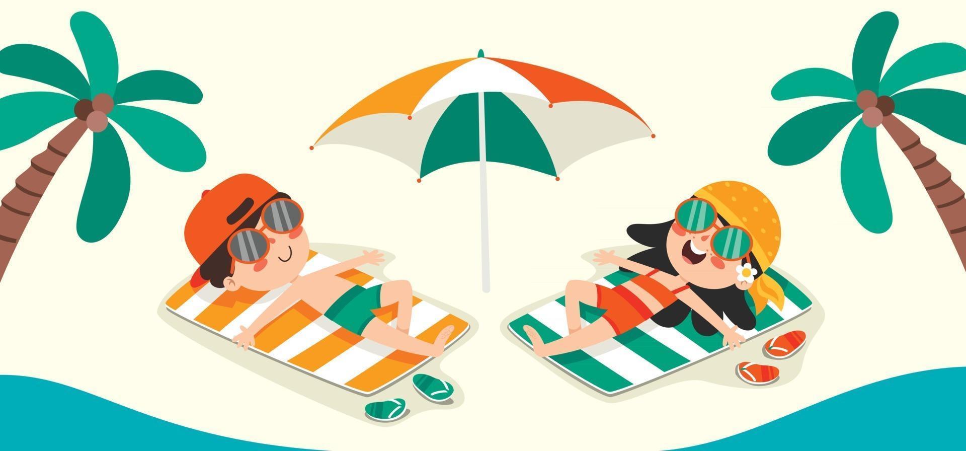 Flat Summer Banner With Cartoon Character vector