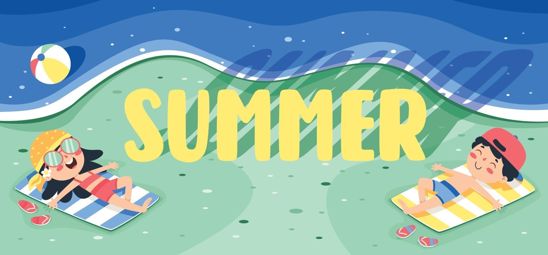 Flat Summer Banner With Cartoon Character vector