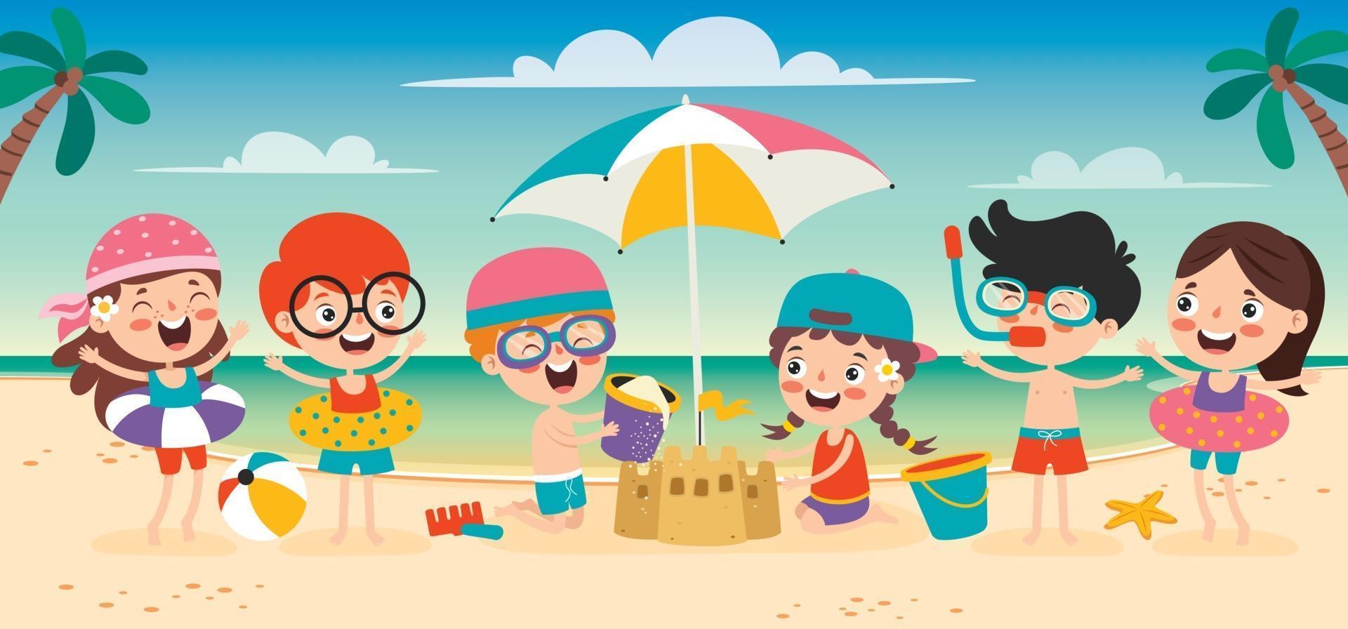 banner de verano plano con personaje de dibujos animados vector