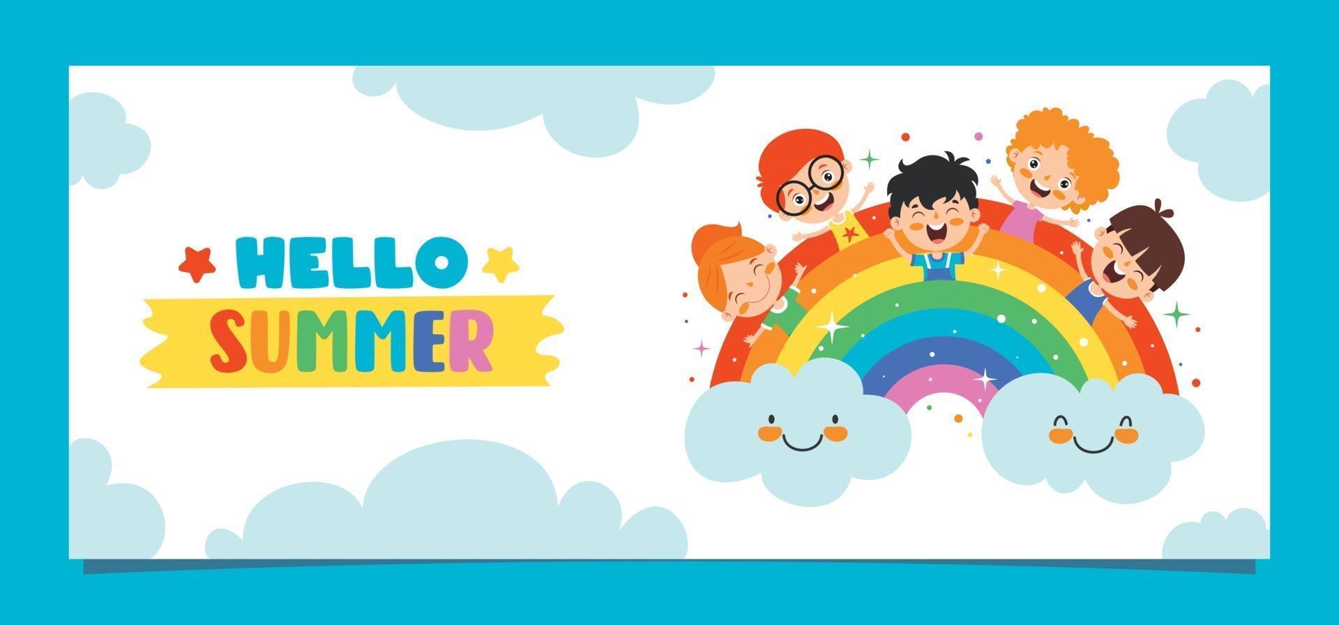 banner de verano plano con personaje de dibujos animados vector