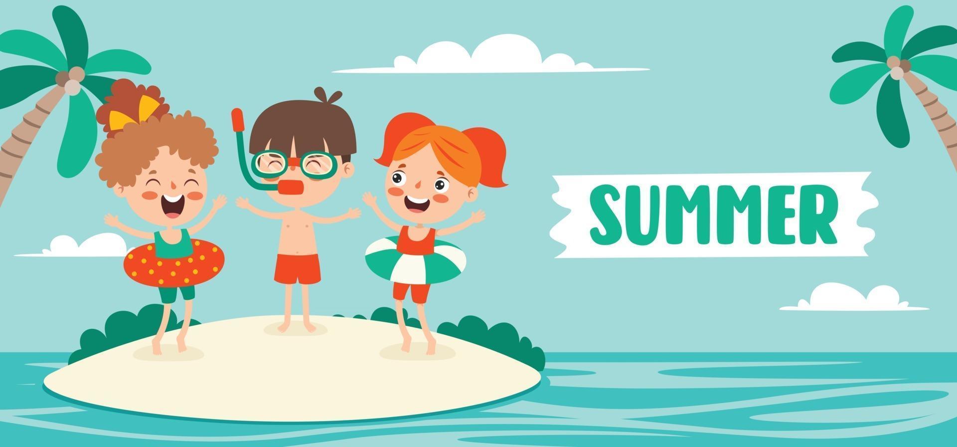 Flat Summer Banner With Cartoon Character vector