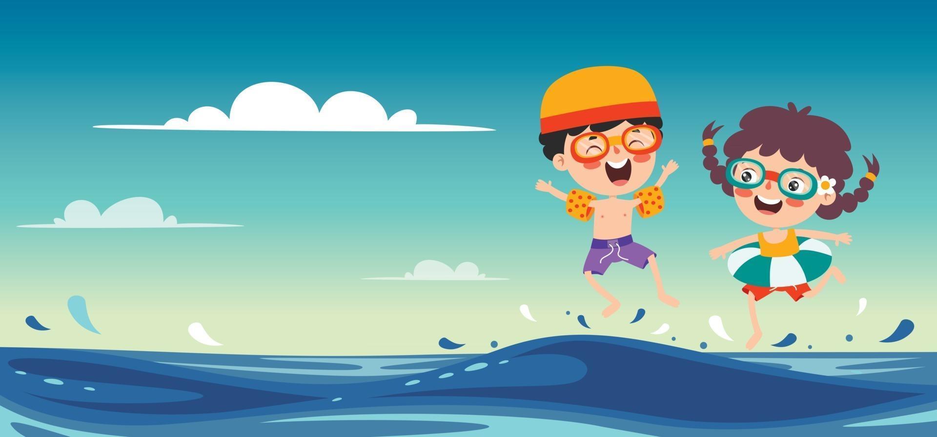 Flat Summer Banner With Cartoon Character vector