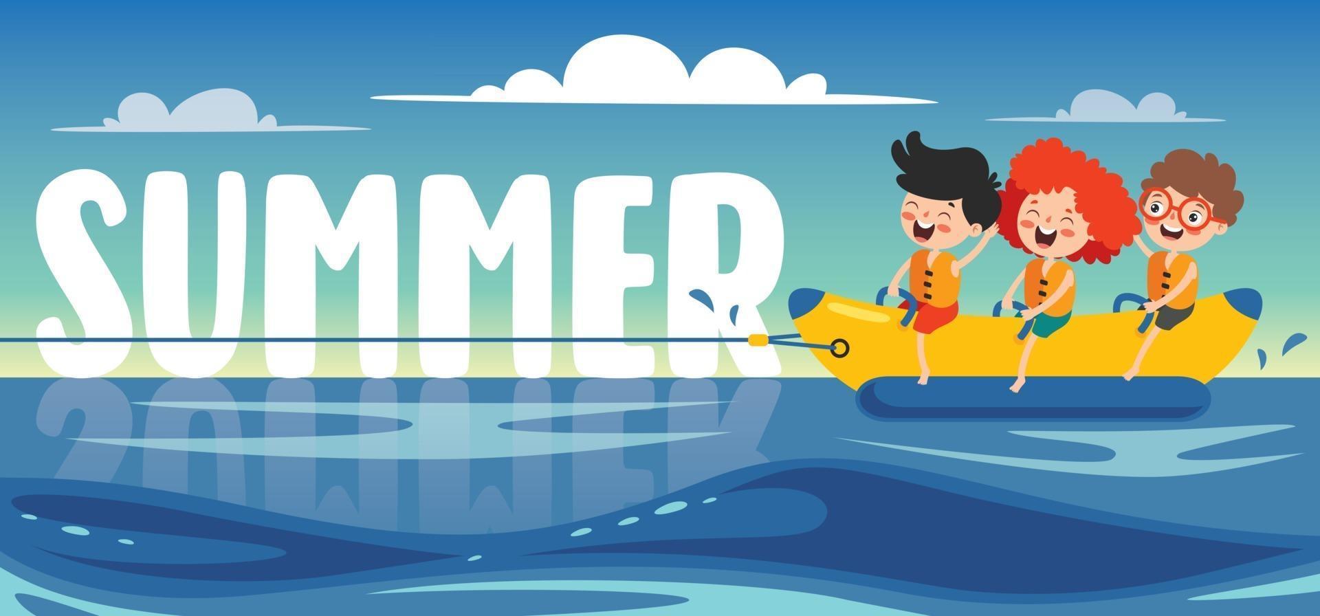 banner de verano plano con personaje de dibujos animados vector