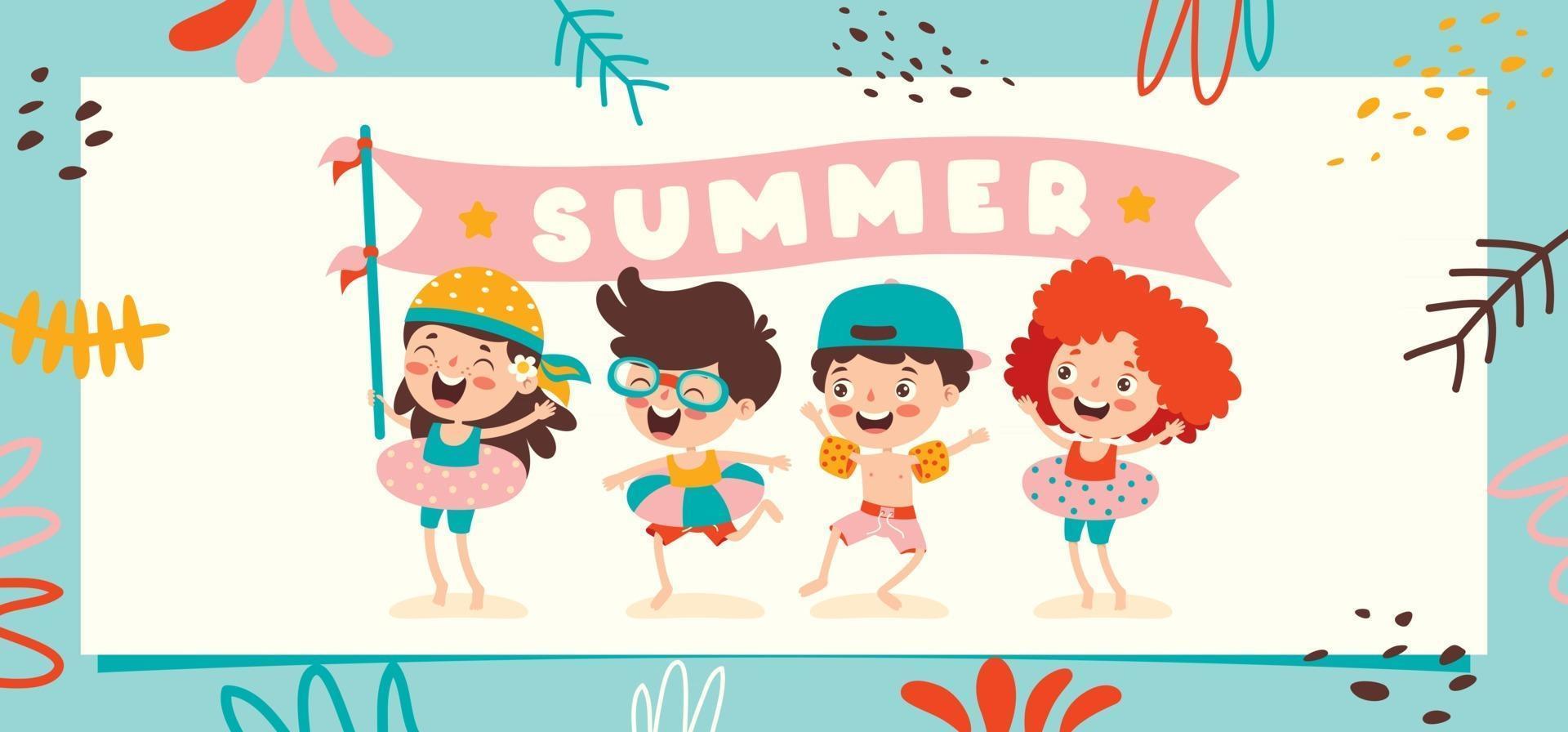 banner de verano plano con personaje de dibujos animados vector