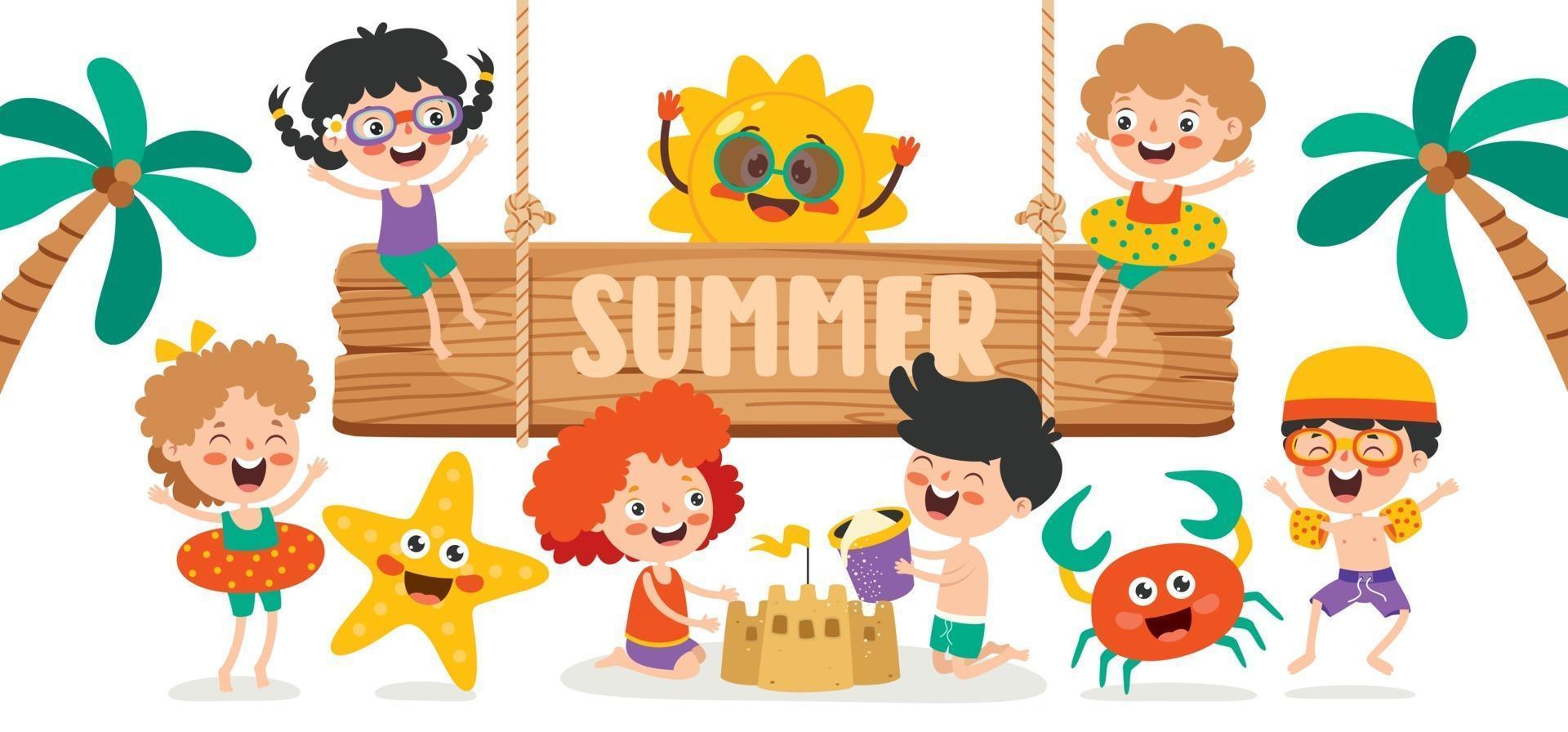 Flat Summer Banner With Cartoon Character vector