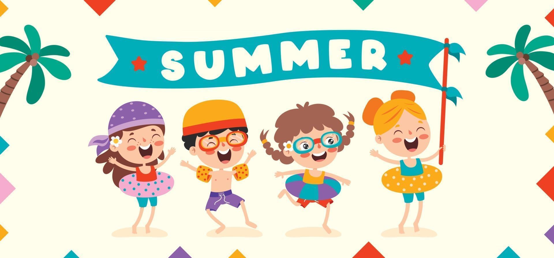 Flat Summer Banner With Cartoon Character vector