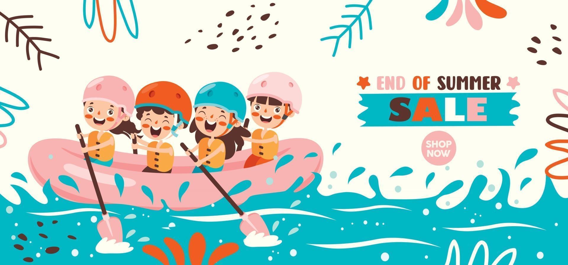 Flat Summer Banner With Cartoon Character vector