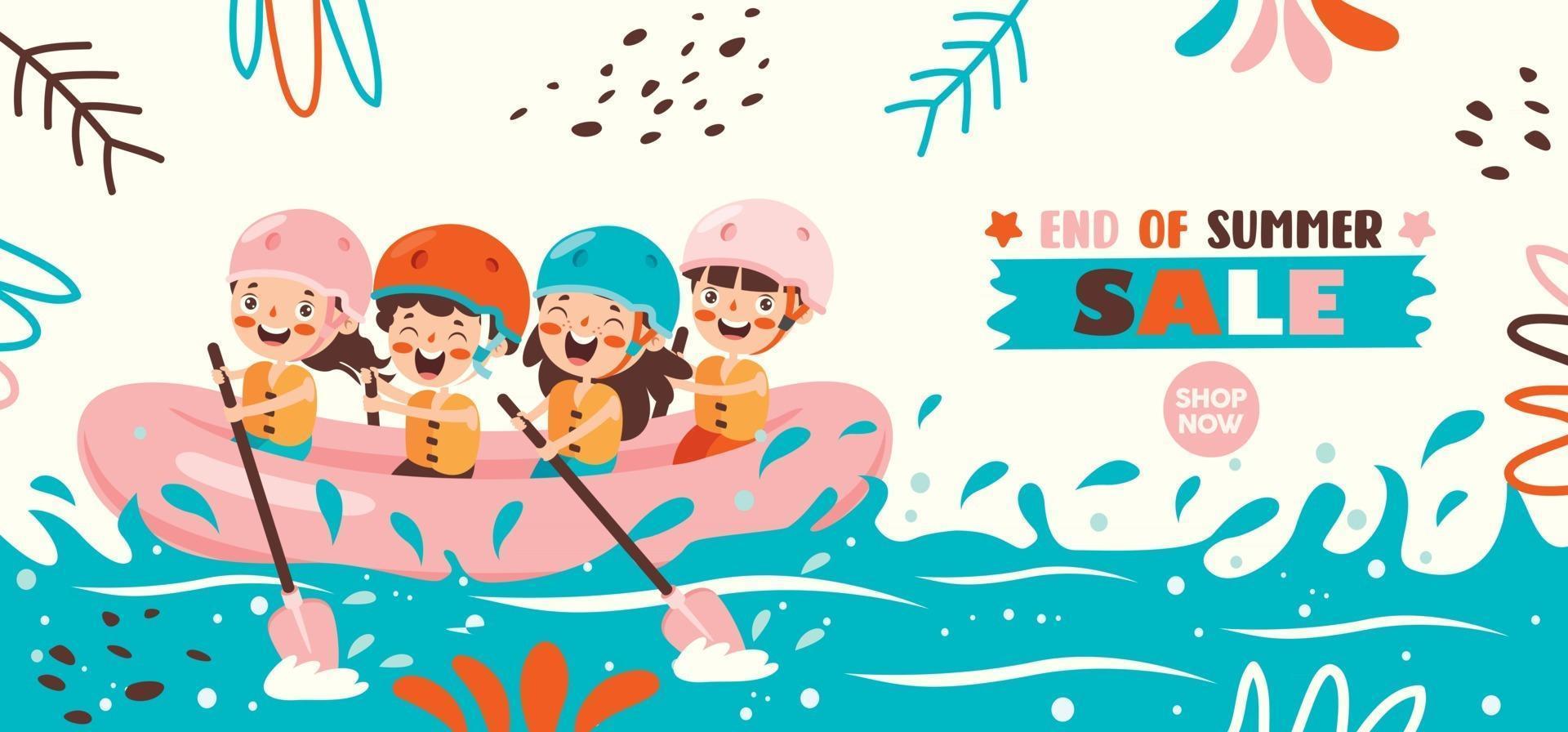 banner de verano plano con personaje de dibujos animados vector