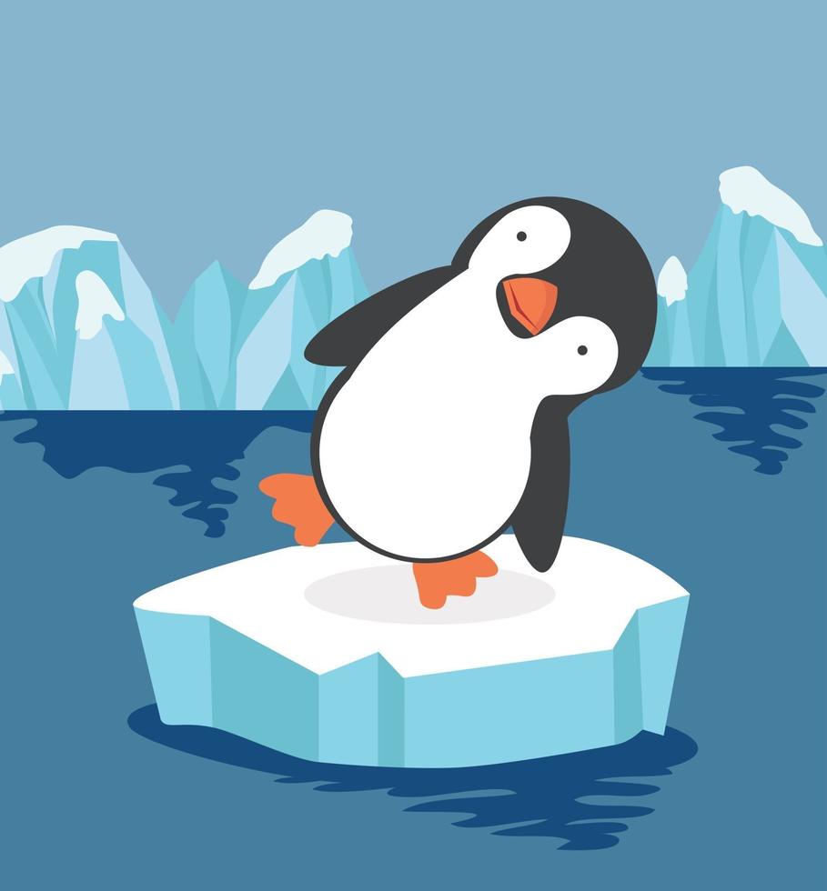 Cute penguin on ice flow vector