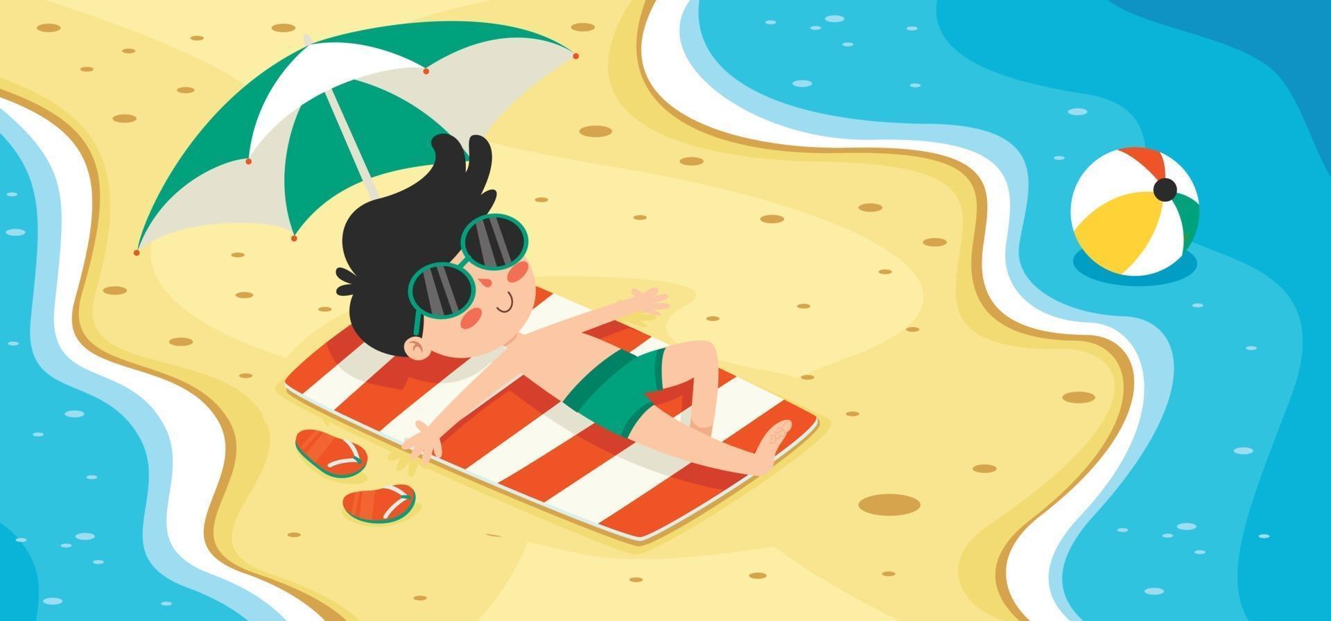 Flat Summer Banner With Cartoon Character vector