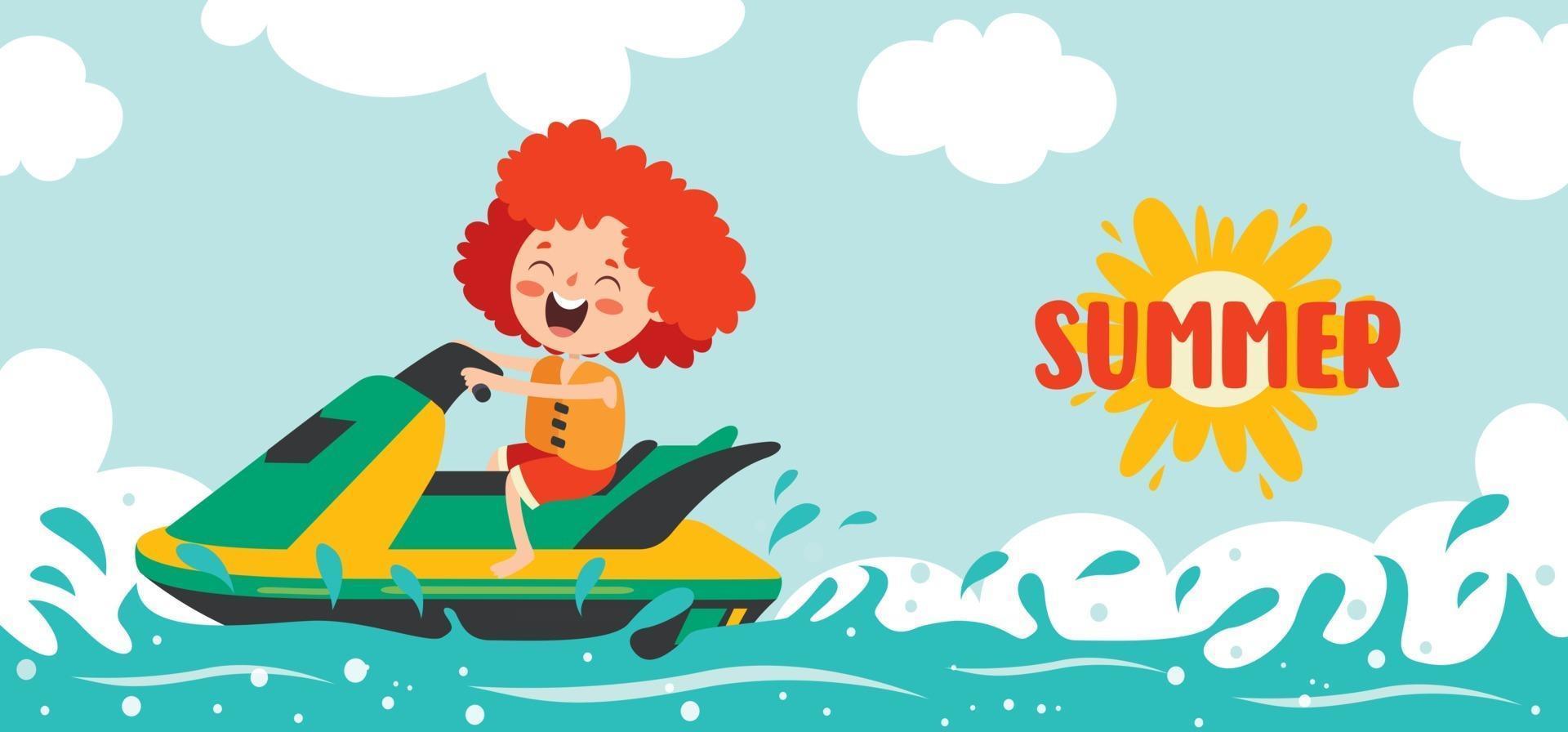 Flat Summer Banner With Cartoon Character vector