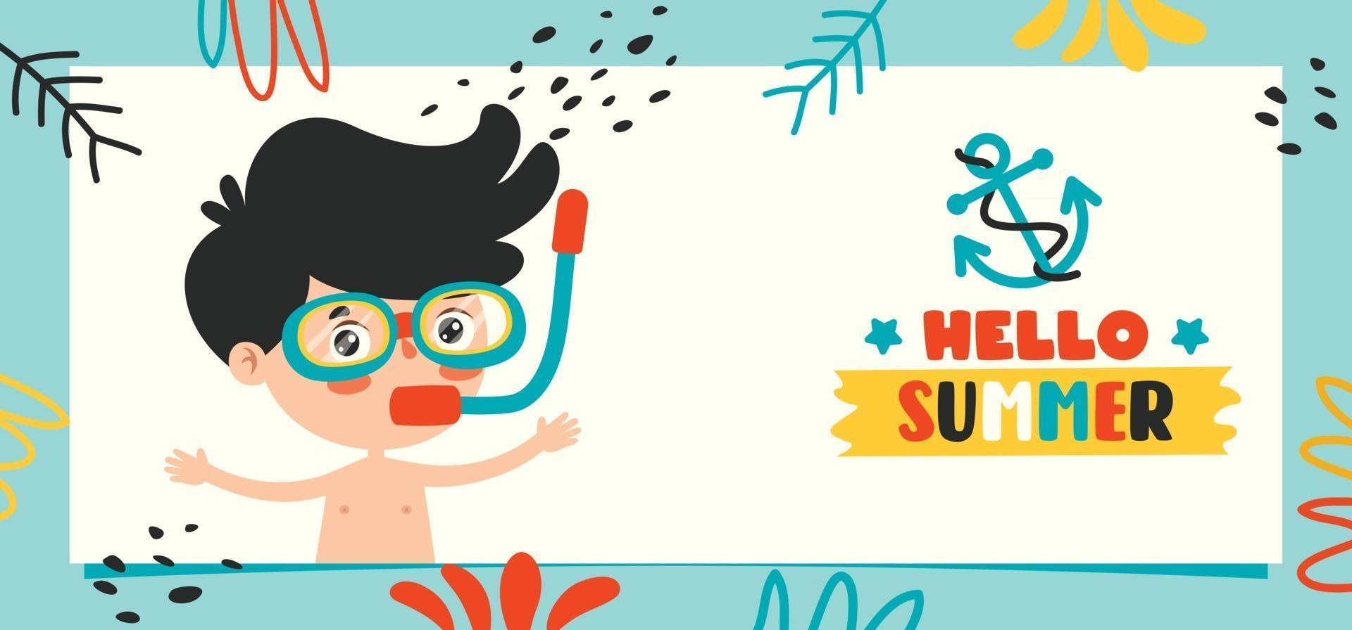 Flat Summer Banner With Cartoon Character vector