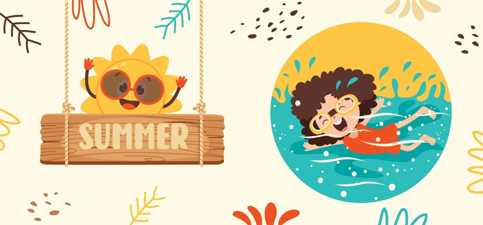 banner de verano plano con personaje de dibujos animados vector