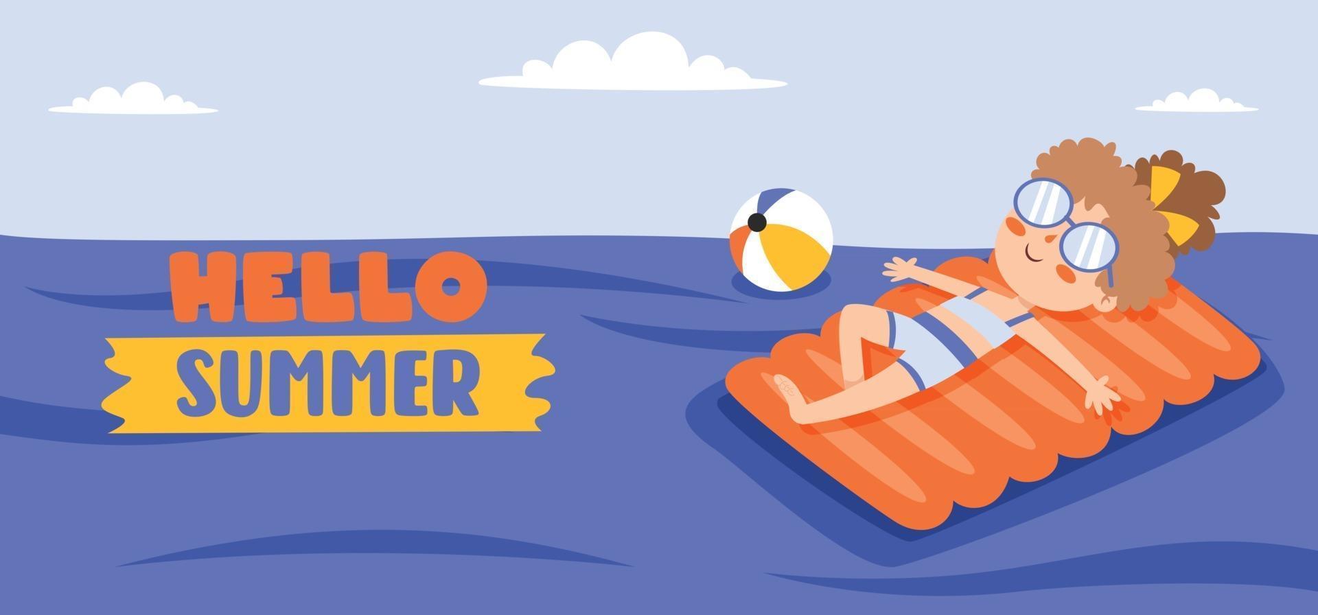 banner de verano plano con personaje de dibujos animados vector