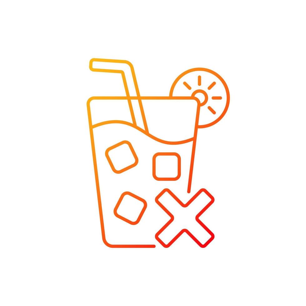 No cold drinks gradient linear vector icon. Avoid iced drinks during summer heat. No chilled beverage. Thin line color symbols. Modern style pictogram. Vector isolated outline drawing