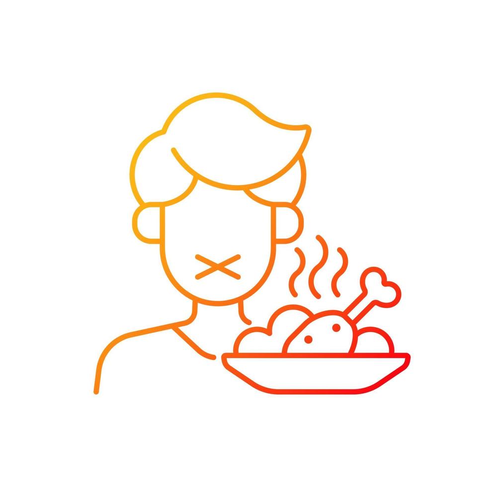 Loss of appetite gradient linear vector icon. Restriction in food. Symptom of heatstroke. Man refuses meal. Thin line color symbols. Modern style pictogram. Vector isolated outline drawing
