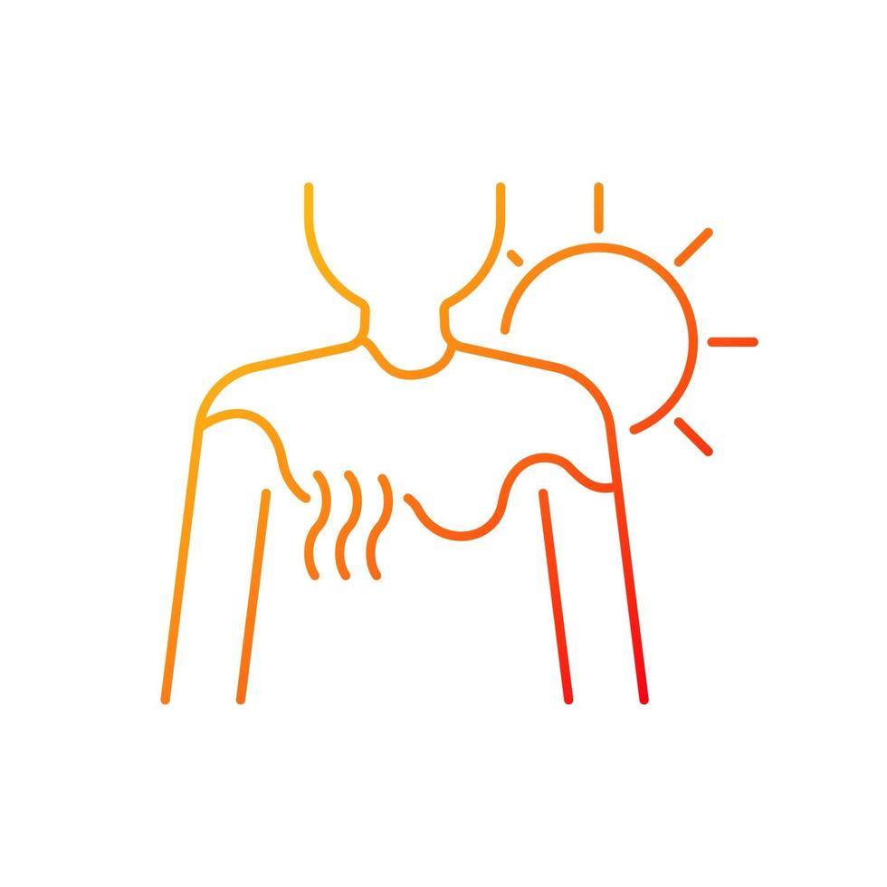 icono de vector lineal degradado de quemaduras de sol. persona expuesta a la luz solar. inflamación durante el verano por insolación. símbolos de color de línea fina. pictograma de estilo moderno. dibujo de contorno aislado vectorial