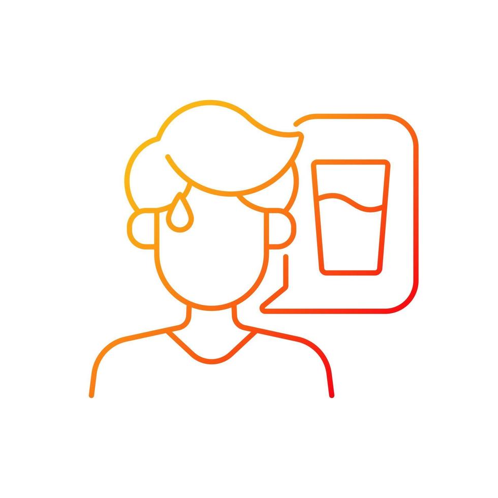 Thirst gradient linear vector icon. Dehydration symptom during heat wave. Sign of heatstroke. Lack of water. Thin line color symbols. Modern style pictogram. Vector isolated outline drawing