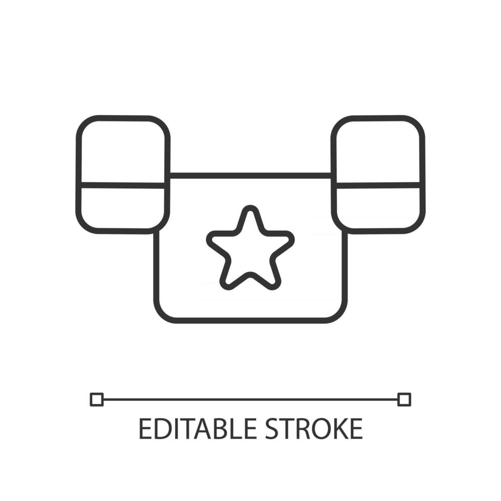 Puddle jumper linear icon. Keeping child safe in swimming pool and sea. Outdoor water activities. Thin line customizable illustration. Contour symbol. Vector isolated outline drawing. Editable stroke