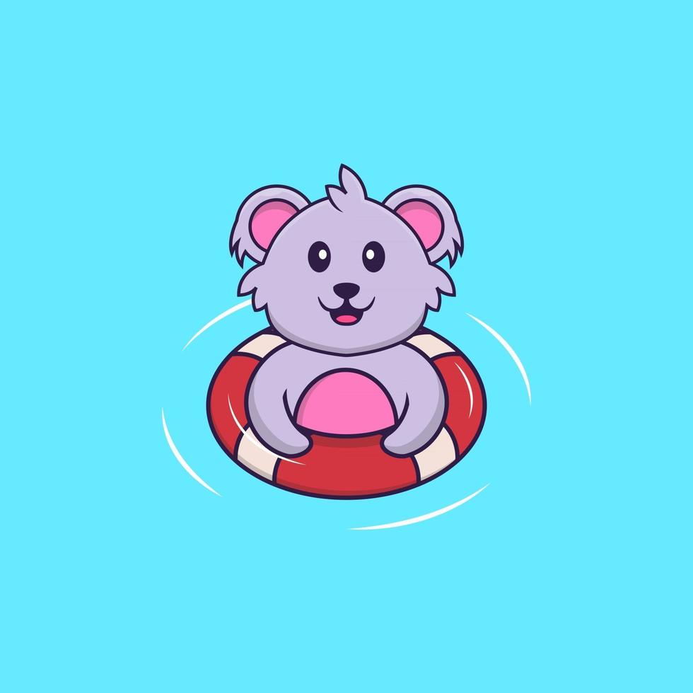 Cute koala is Swimming with a buoy. Animal cartoon concept isolated. Can used for t-shirt, greeting card, invitation card or mascot. Flat Cartoon Style vector