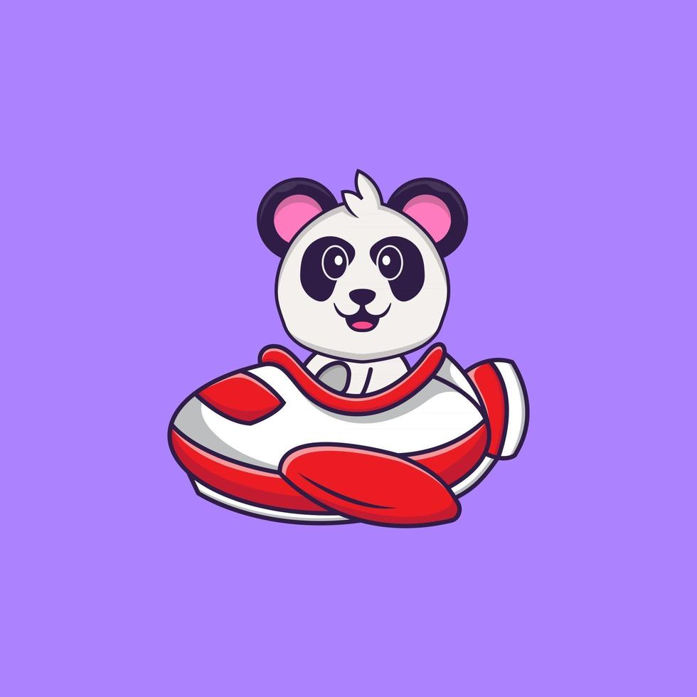 lindo panda volando en un avión. aislado concepto de dibujos animados de animales. Puede utilizarse para camiseta, tarjeta de felicitación, tarjeta de invitación o mascota. estilo de dibujos animados plana vector