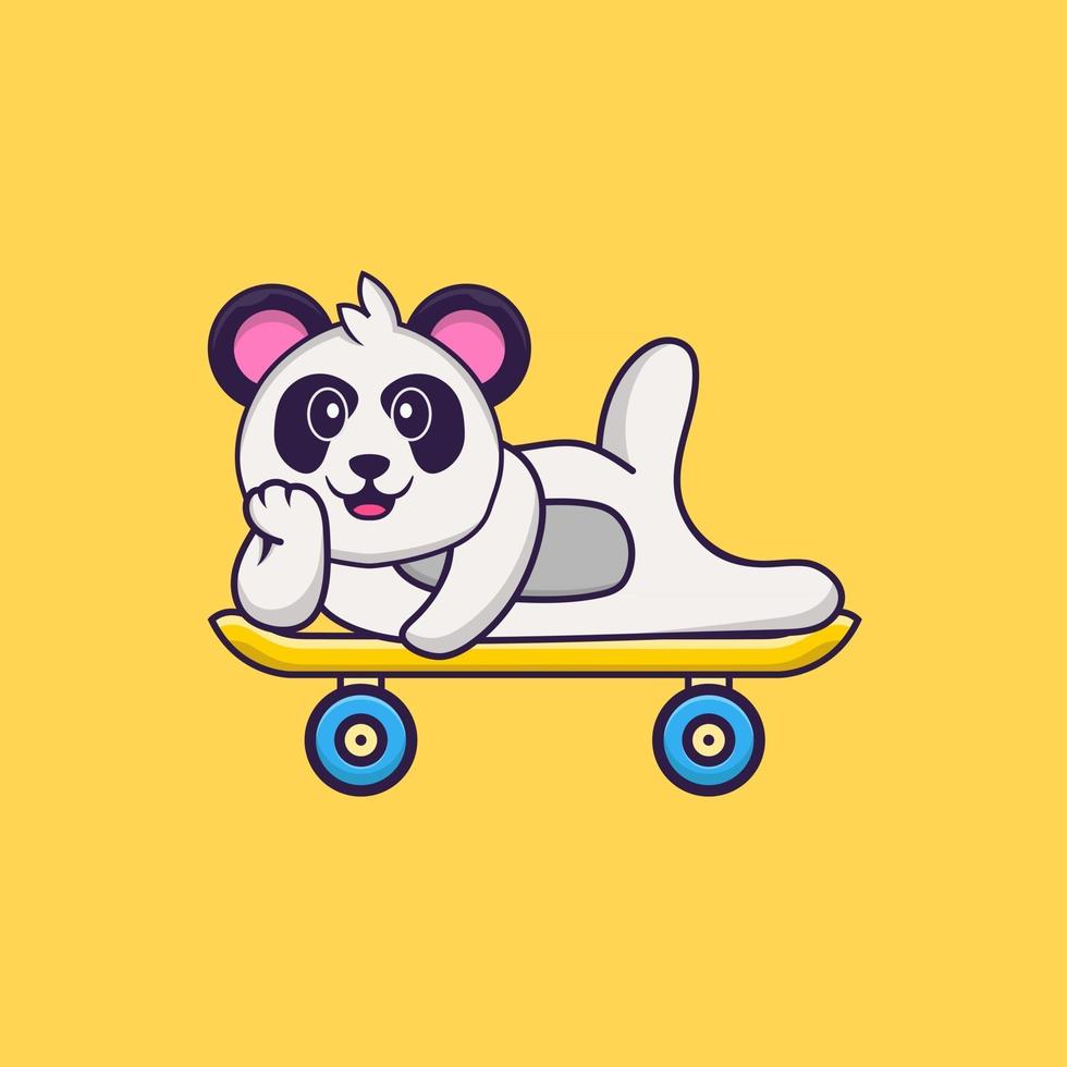 Cute Panda lying on a skateboard. Animal cartoon concept isolated. Can used for t-shirt, greeting card, invitation card or mascot. Flat Cartoon Style vector