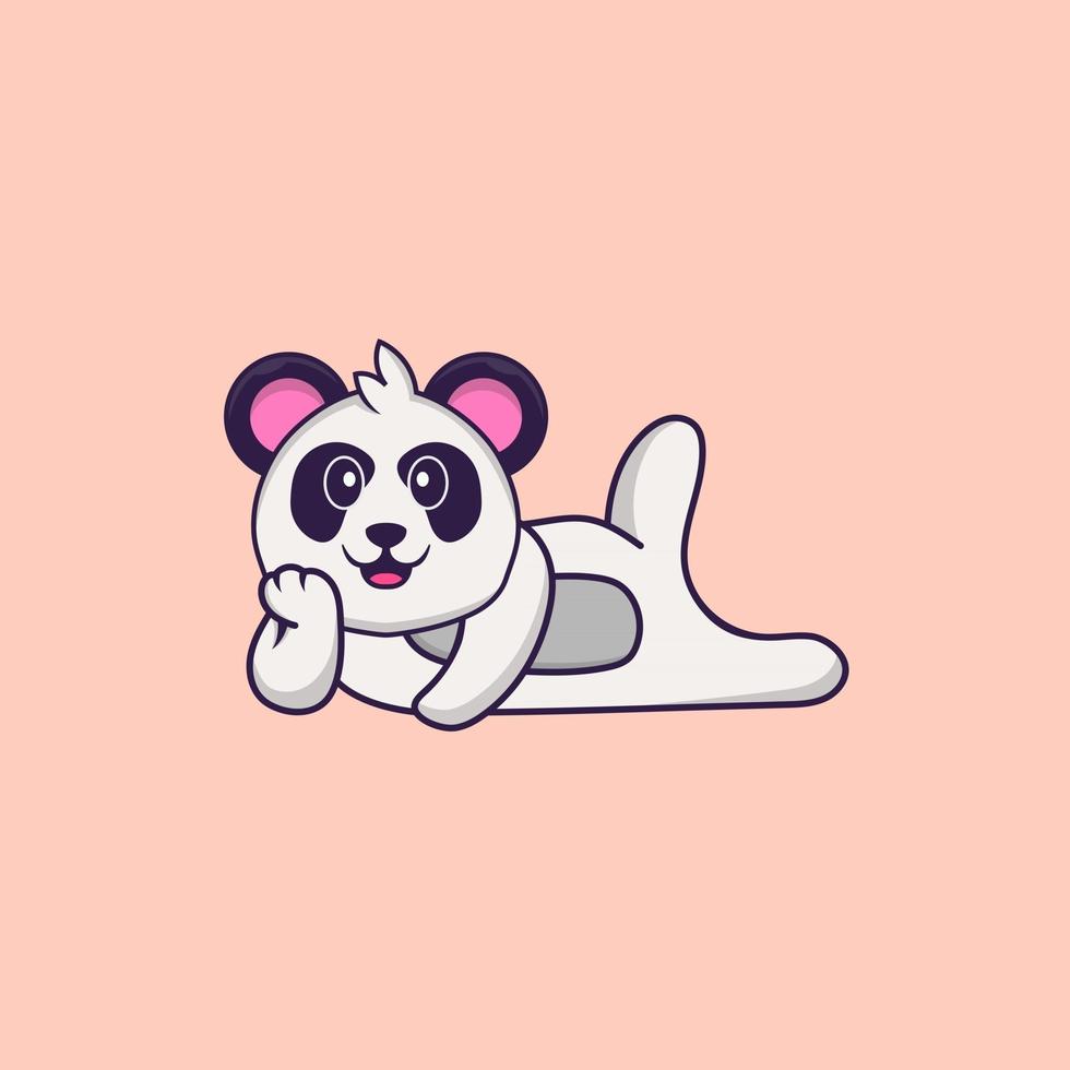 Cute Panda lying down. Animal cartoon concept isolated. Can used for t-shirt, greeting card, invitation card or mascot. Flat Cartoon Style vector