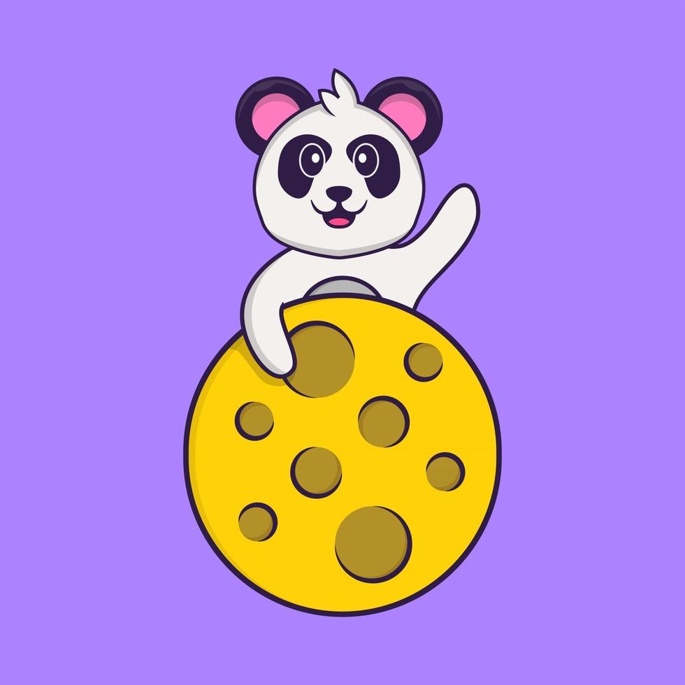 Cute Panda is on the moon. Animal cartoon concept isolated. Can used for t-shirt, greeting card, invitation card or mascot. Flat Cartoon Style vector