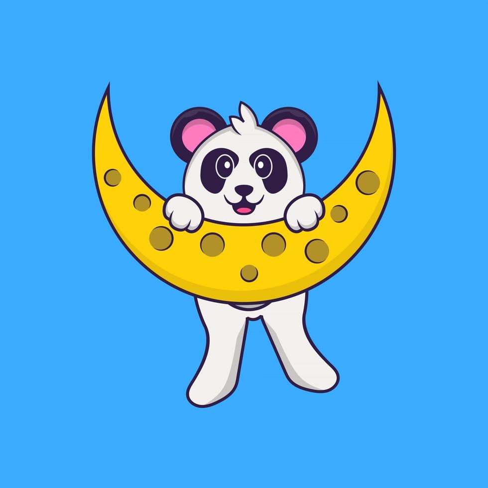 Cute Panda is on the moon. Animal cartoon concept isolated. Can used for t-shirt, greeting card, invitation card or mascot. Flat Cartoon Style vector