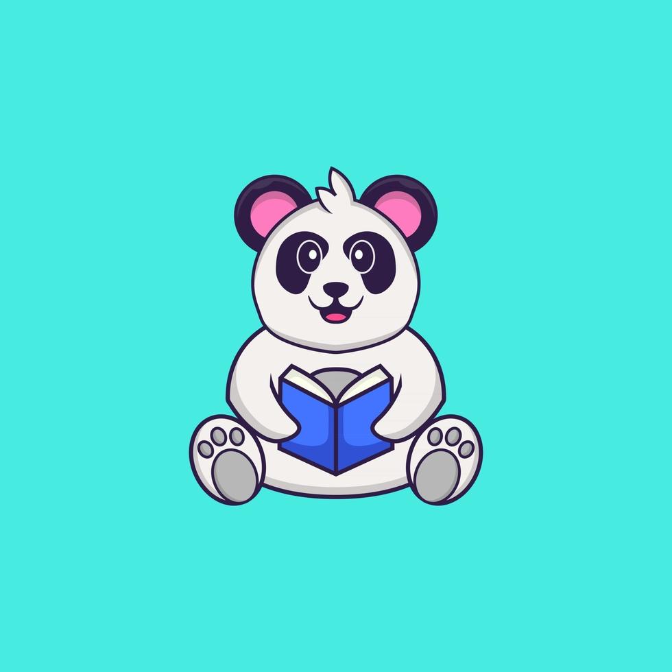 Cute Panda reading a book. Animal cartoon concept isolated. Can used for t-shirt, greeting card, invitation card or mascot. Flat Cartoon Style vector