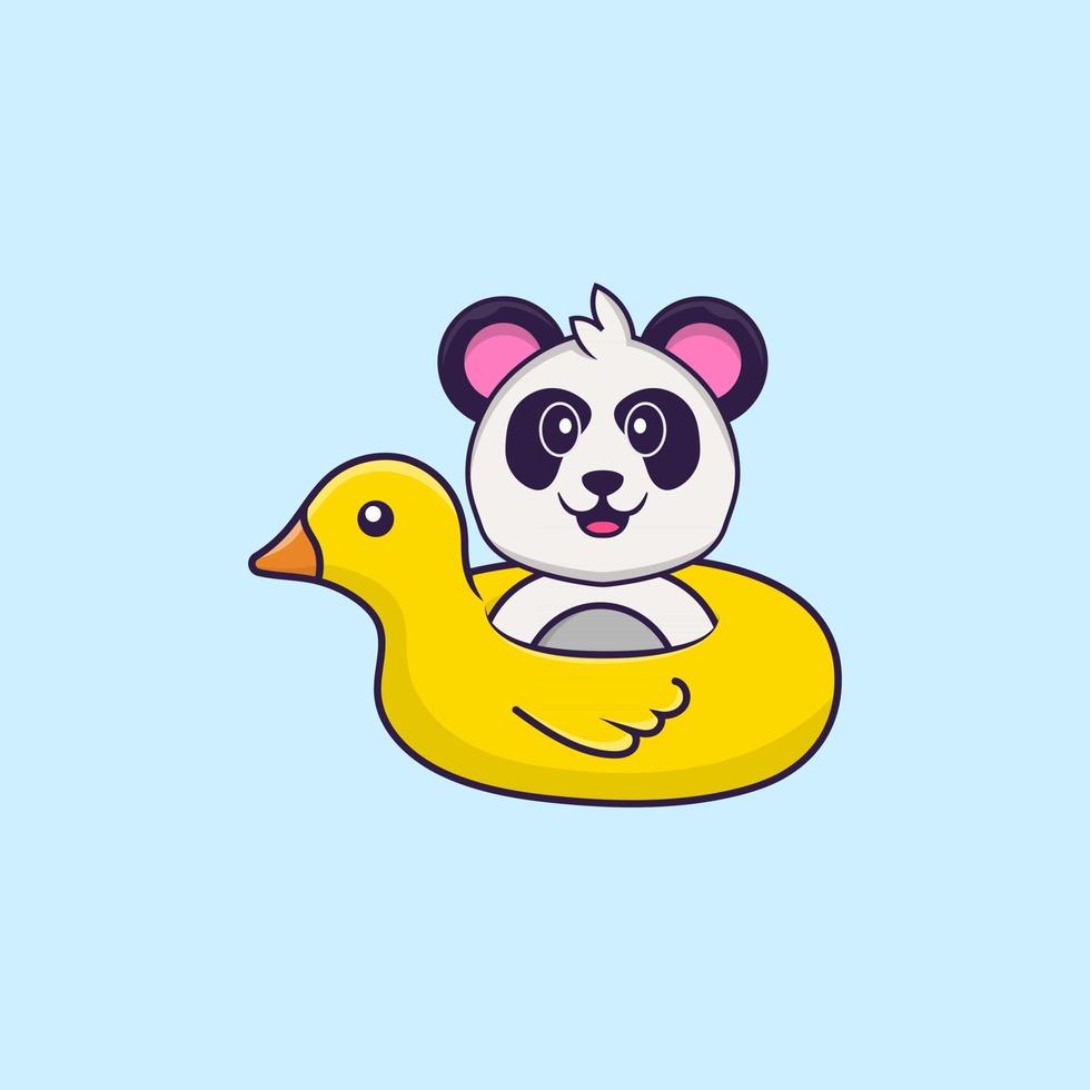 Cute Panda With Duck buoy. Animal cartoon concept isolated. Can used for t-shirt, greeting card, invitation card or mascot. Flat Cartoon Style vector