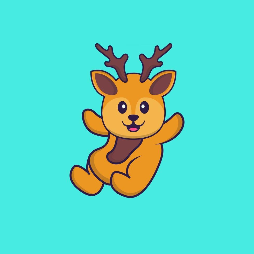 Cute deer is flying. Animal cartoon concept isolated. Can used for t-shirt, greeting card, invitation card or mascot. Flat Cartoon Style vector