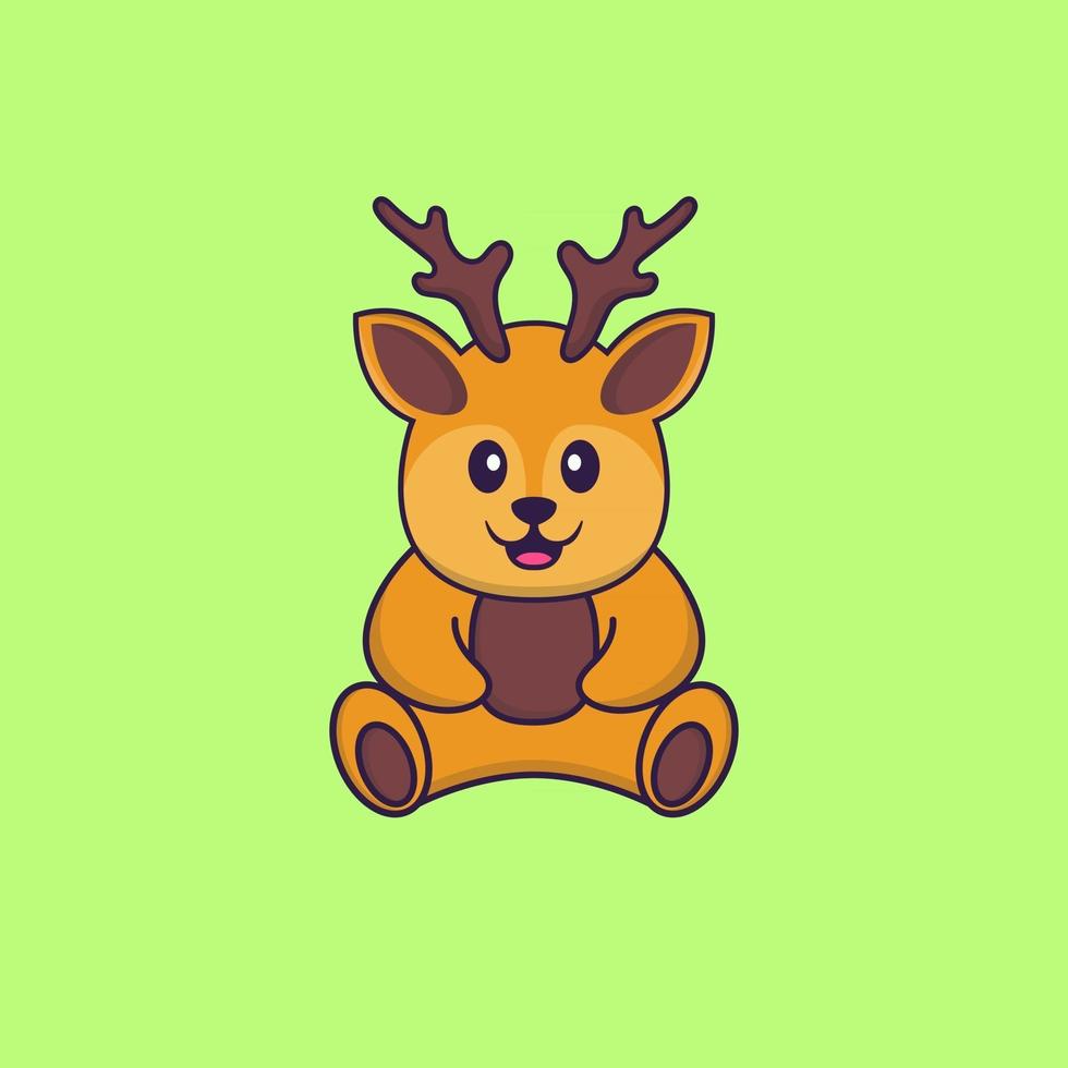 Cute deer is sitting. Animal cartoon concept isolated. Can used for t-shirt, greeting card, invitation card or mascot. Flat Cartoon Style vector