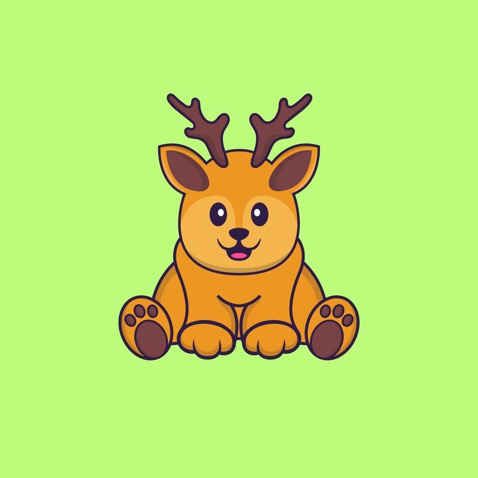 Cute deer is sitting. Animal cartoon concept isolated. Can used for t-shirt, greeting card, invitation card or mascot. Flat Cartoon Style vector