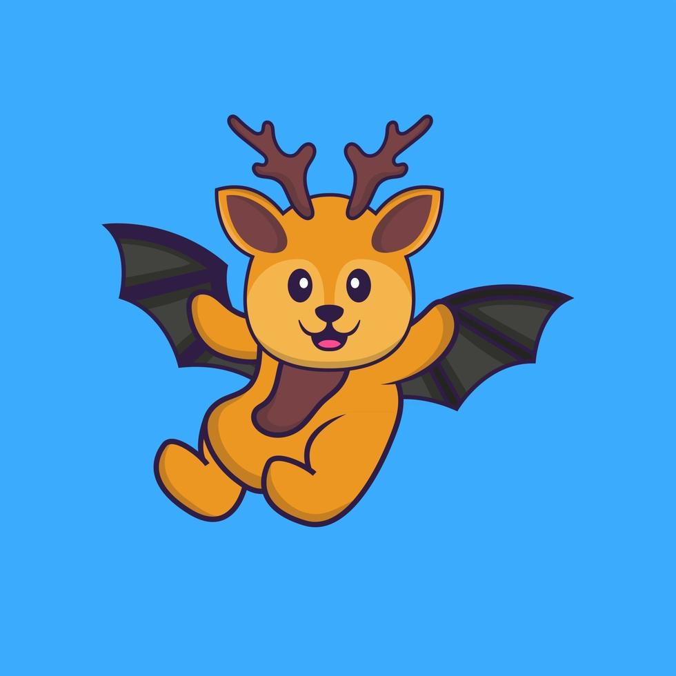 Cute deer is flying with wings. Animal cartoon concept isolated. Can used for t-shirt, greeting card, invitation card or mascot. Flat Cartoon Style vector