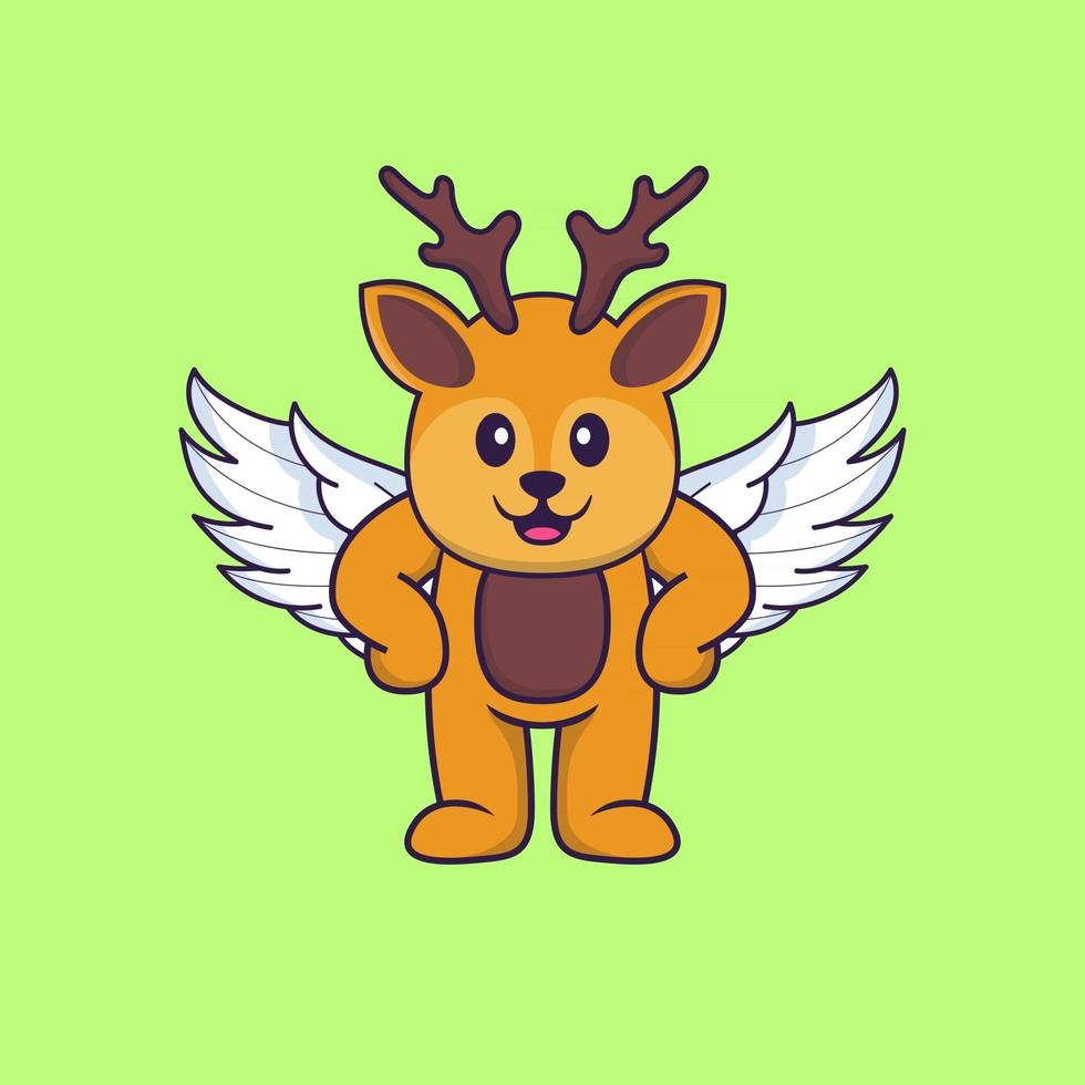 Cute deer using wings. Animal cartoon concept isolated. Can used for t-shirt, greeting card, invitation card or mascot. Flat Cartoon Style vector