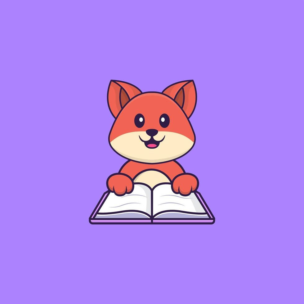 Cute fox reading a book. Animal cartoon concept isolated. Can used for t-shirt, greeting card, invitation card or mascot. Flat Cartoon Style vector