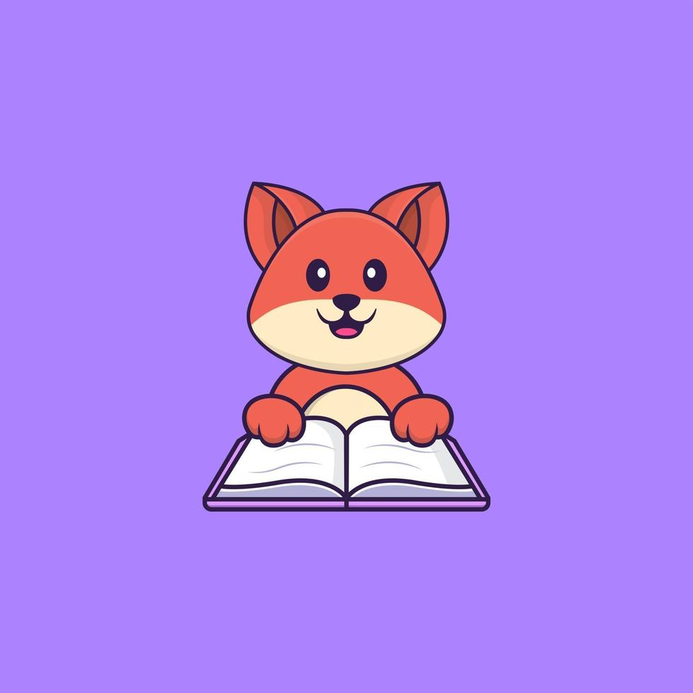 Cute fox reading a book. Animal cartoon concept isolated. Can used for t-shirt, greeting card, invitation card or mascot. Flat Cartoon Style vector