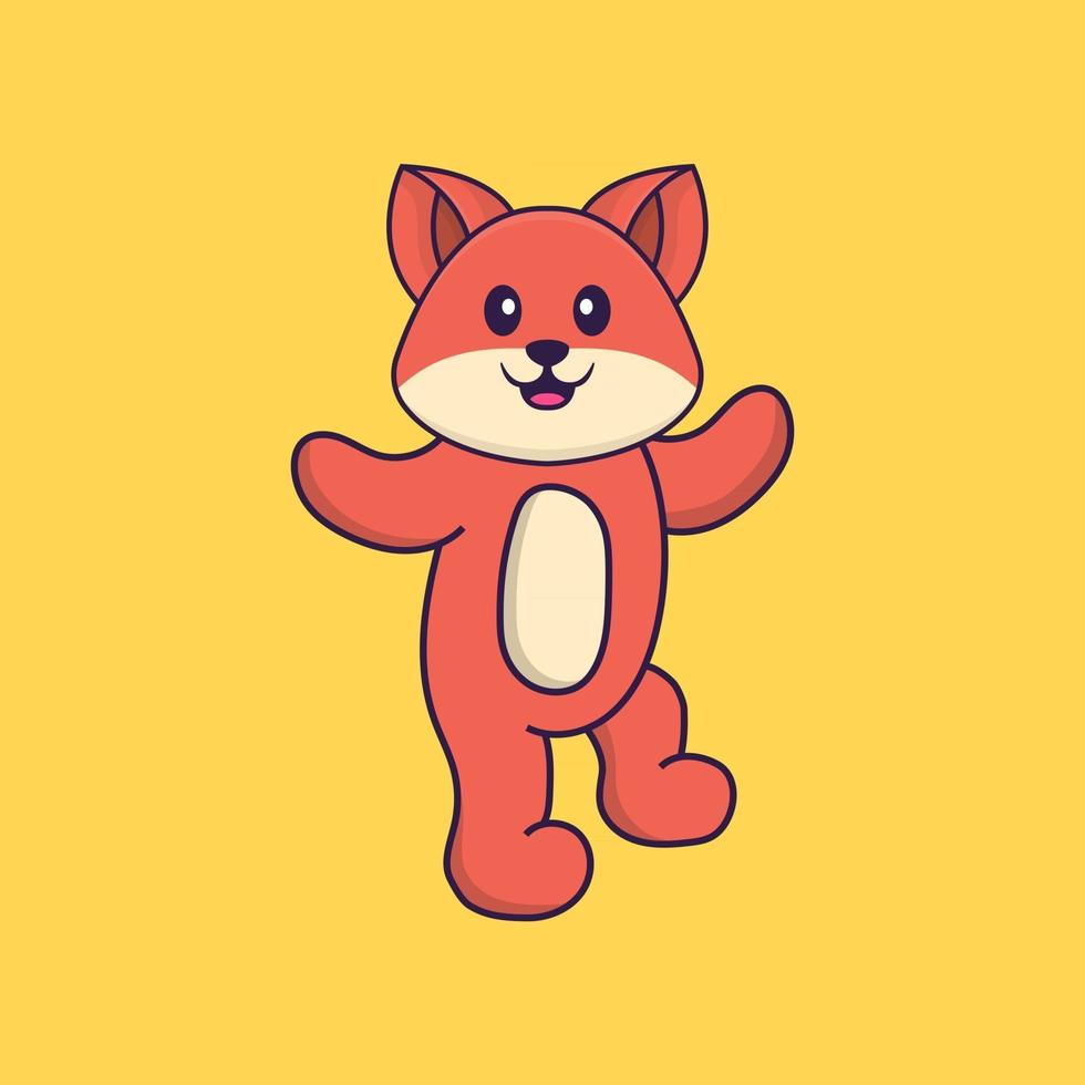 Cute fox is dancing. Animal cartoon concept isolated. Can used for t-shirt, greeting card, invitation card or mascot. Flat Cartoon Style vector