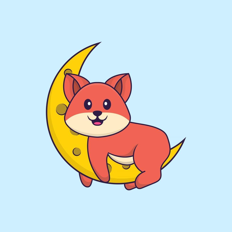 Cute fox is on the moon. Animal cartoon concept isolated. Can used for t-shirt, greeting card, invitation card or mascot. Flat Cartoon Style vector